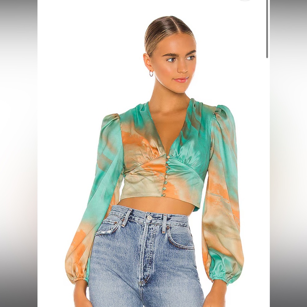 Revolve Superdown Eleen Blouse Top in Teal Multi Size XS